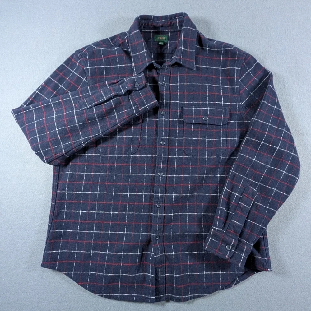 J. Crew Oarsman Thick Flannel Shirt Mens XL Windowpane‎ Plaid Long Sleeve